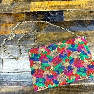 Vintage Margo’s Colorful Jewel Tones & Gold Handbag With Chain Strap Festive
